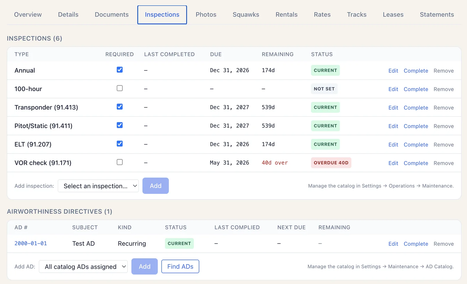 Inspection tracking across the fleet